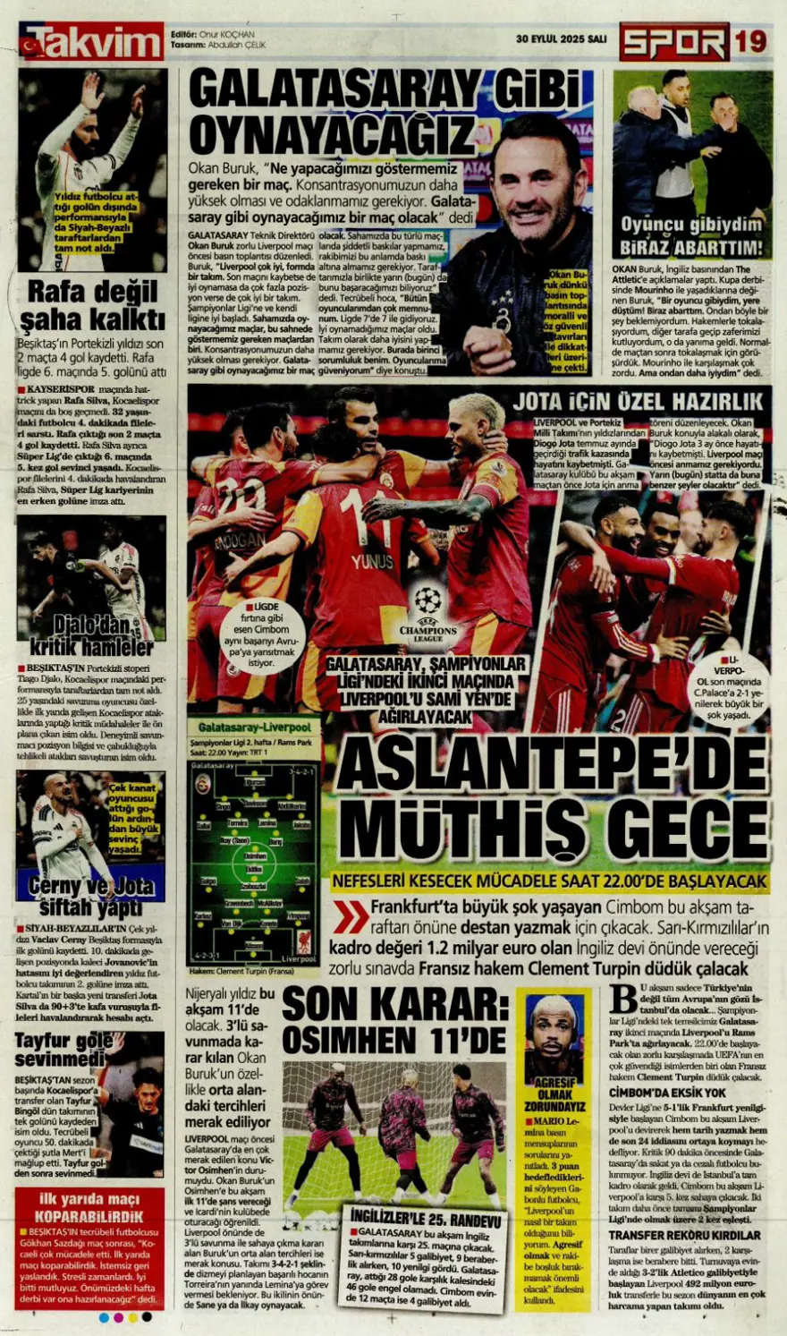 "Cehennem Liverpool'u bekliyor" (30 Eylül 2025 spor manşetleri) 27