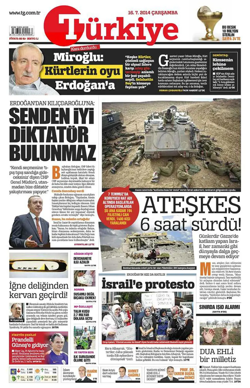 Günün gazete manşetleri - 16 Temmuz 2014 16 Günün gazete manşetleri - 16 Temmuz 2014 16