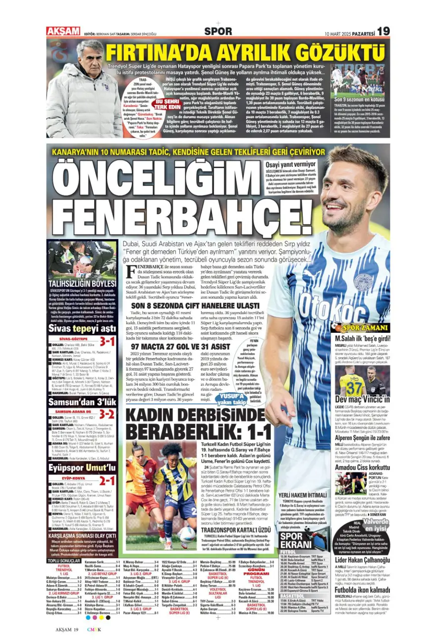 "Aslan kral kükredi" (10 Mart 2025 spor manşetleri) 1