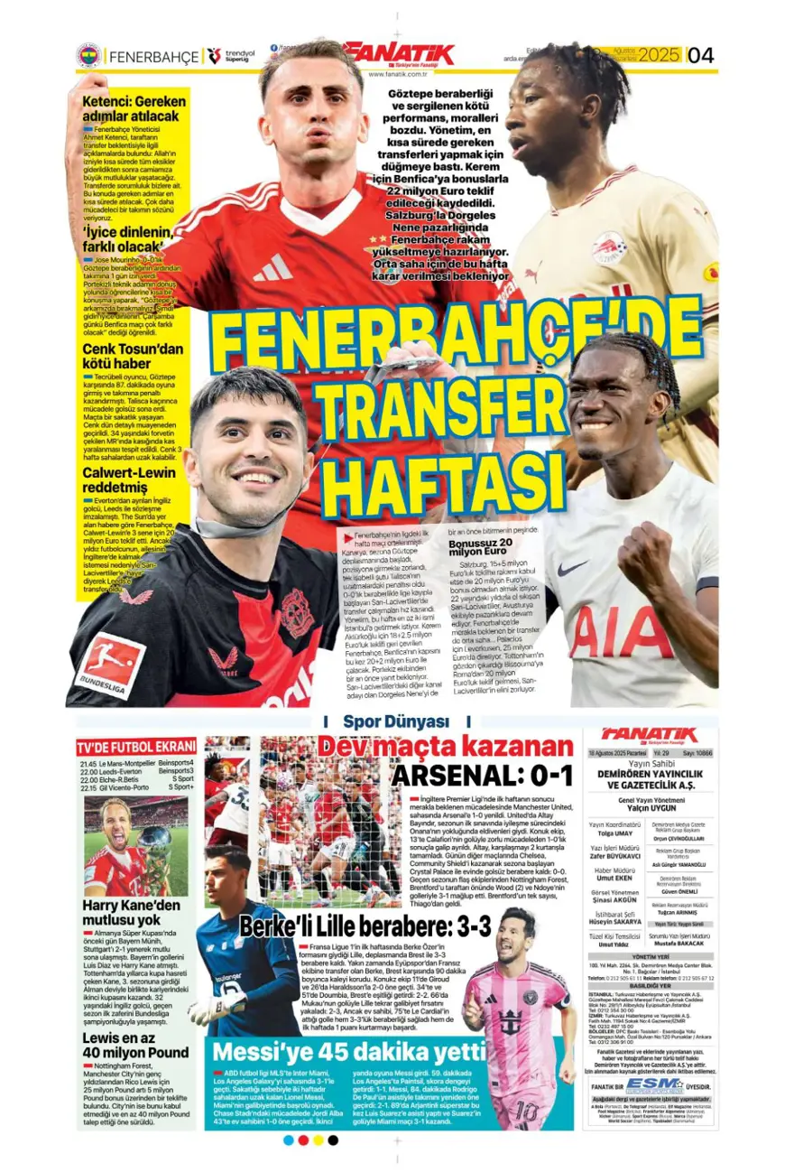 "Coşkudan kaosa" (18 Ağustos spor manşetleri) 2 "Coşkudan kaosa" (18 Ağustos spor manşetleri) 2