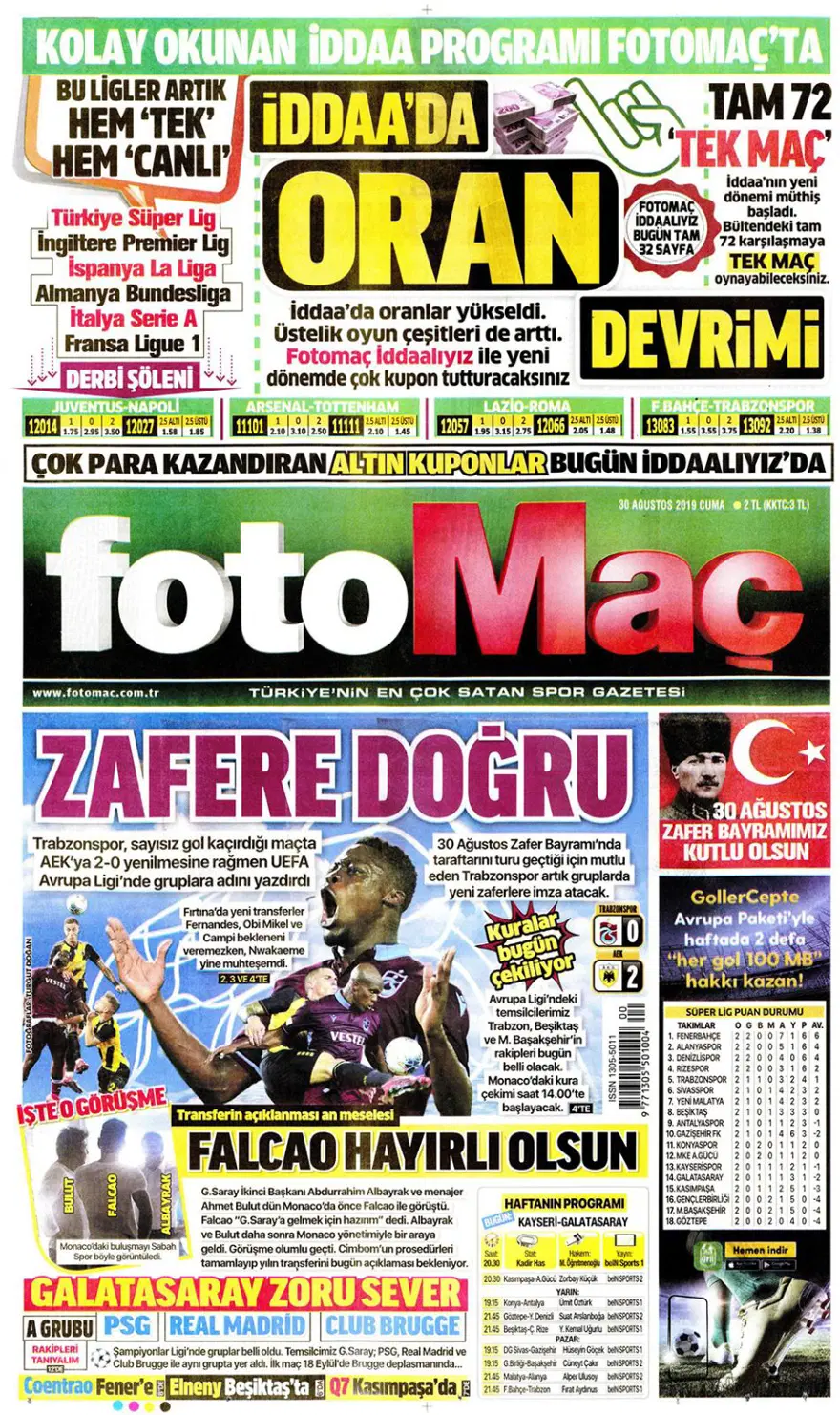 Günün spor manşetleri (30 Ağustos 2019) 6