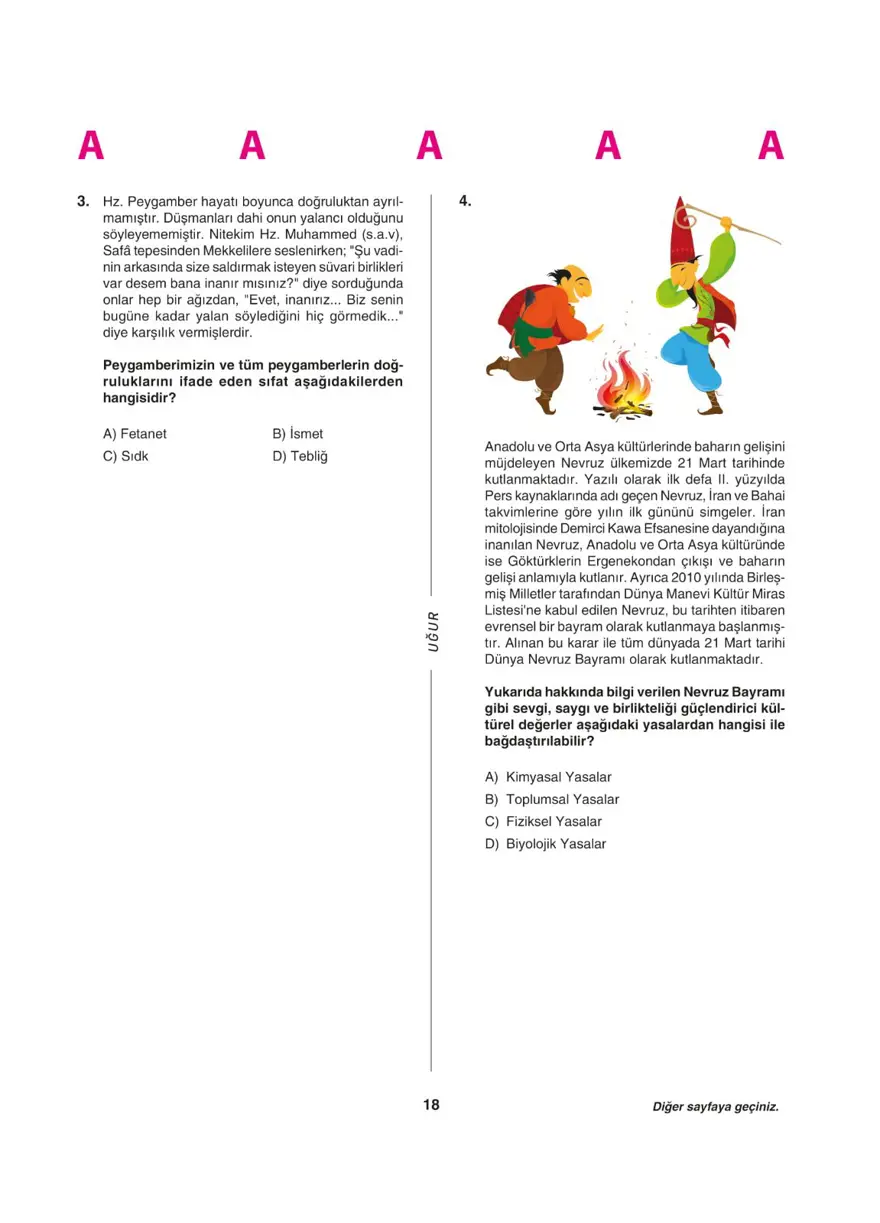 Uğur Okulları LGS deneme sınavı (Sözel bölüm) 17