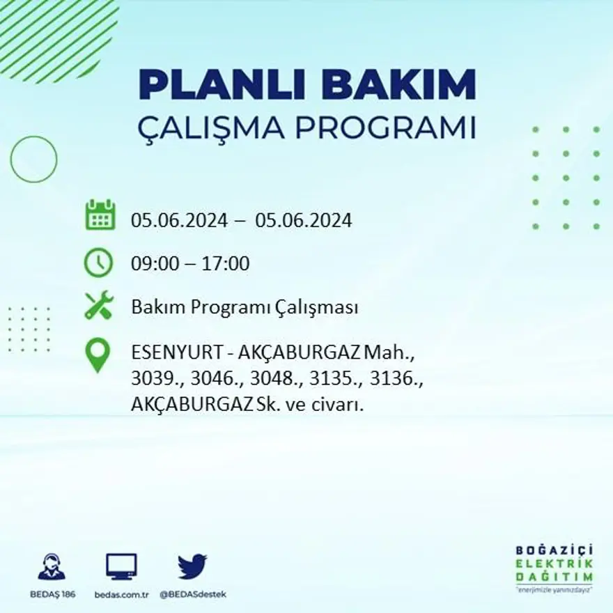 İstanbul'un 19 ilçesinde elektrik kesintisi: Elektrikler ne zaman gelecek? (5 Haziran BEDAŞ kesinti programı) 29 İstanbul'un 19 ilçesinde elektrik kesintisi: Elektrikler ne zaman gelecek? (5 Haziran BEDAŞ kesinti programı) 29