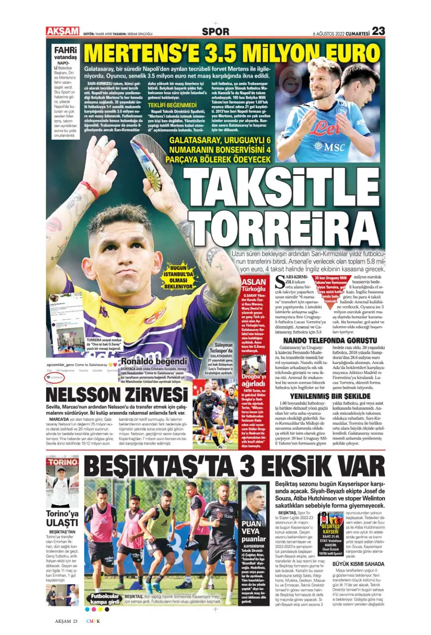 Günün spor manşetleri (6 Ağustos 2022) 3