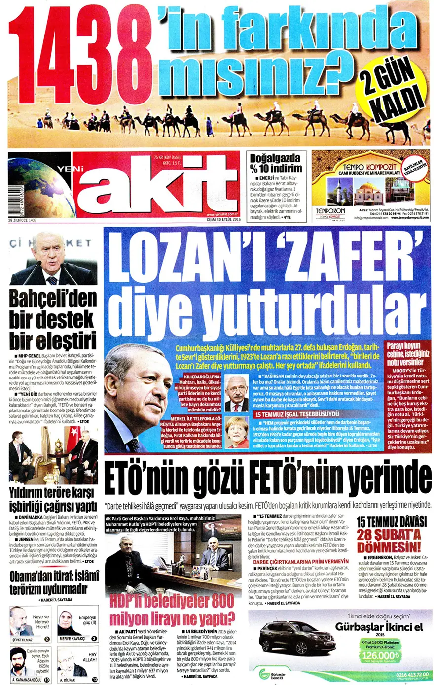 Günün gazete manşetleri - 30 Eylül 2016 15