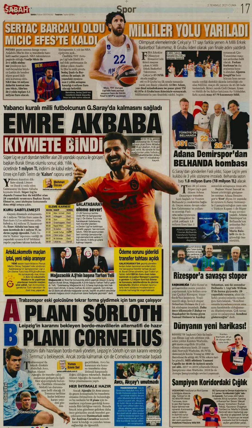 Günün spor manşetleri (2 Temmuz 2021) 6