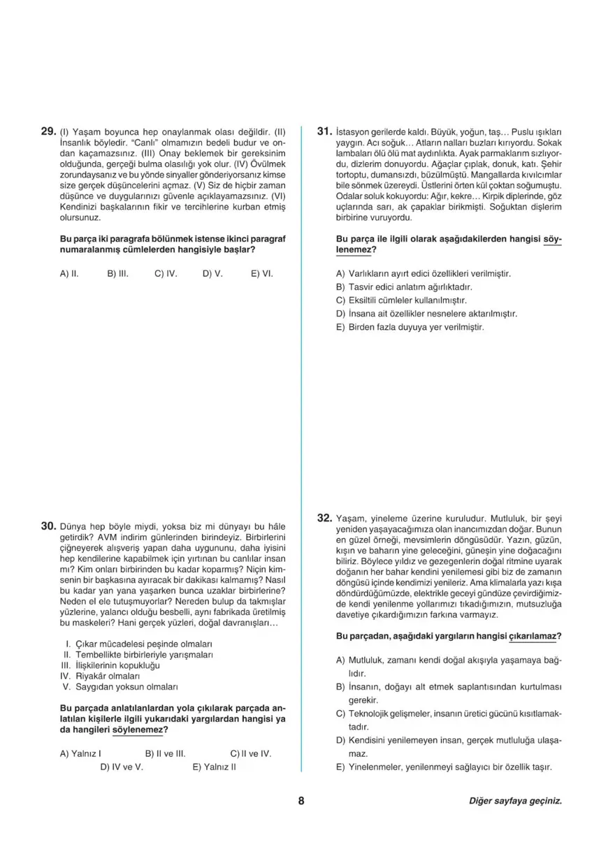 Uğur Okulları TYT -1 deneme sınavı 7