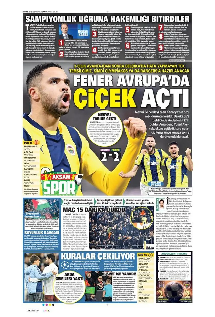 "Fener işi bitirdi" (21 Şubat 2025 spor manşetleri) 13