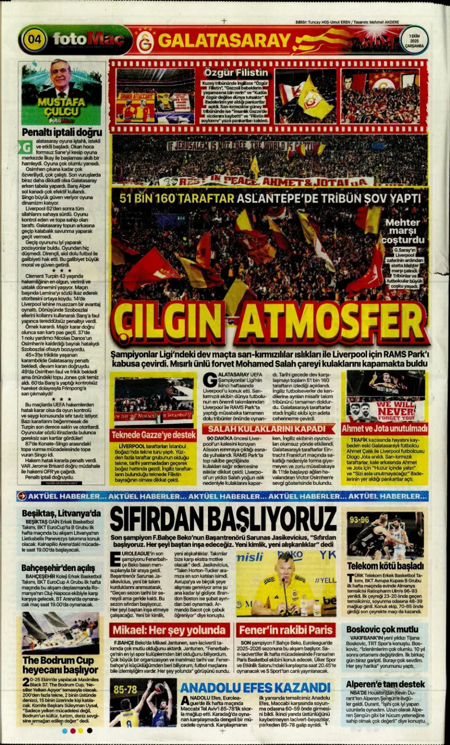 "Adı Aslan, işi destan" (1 Ekim 2025 spor manşetleri) 8