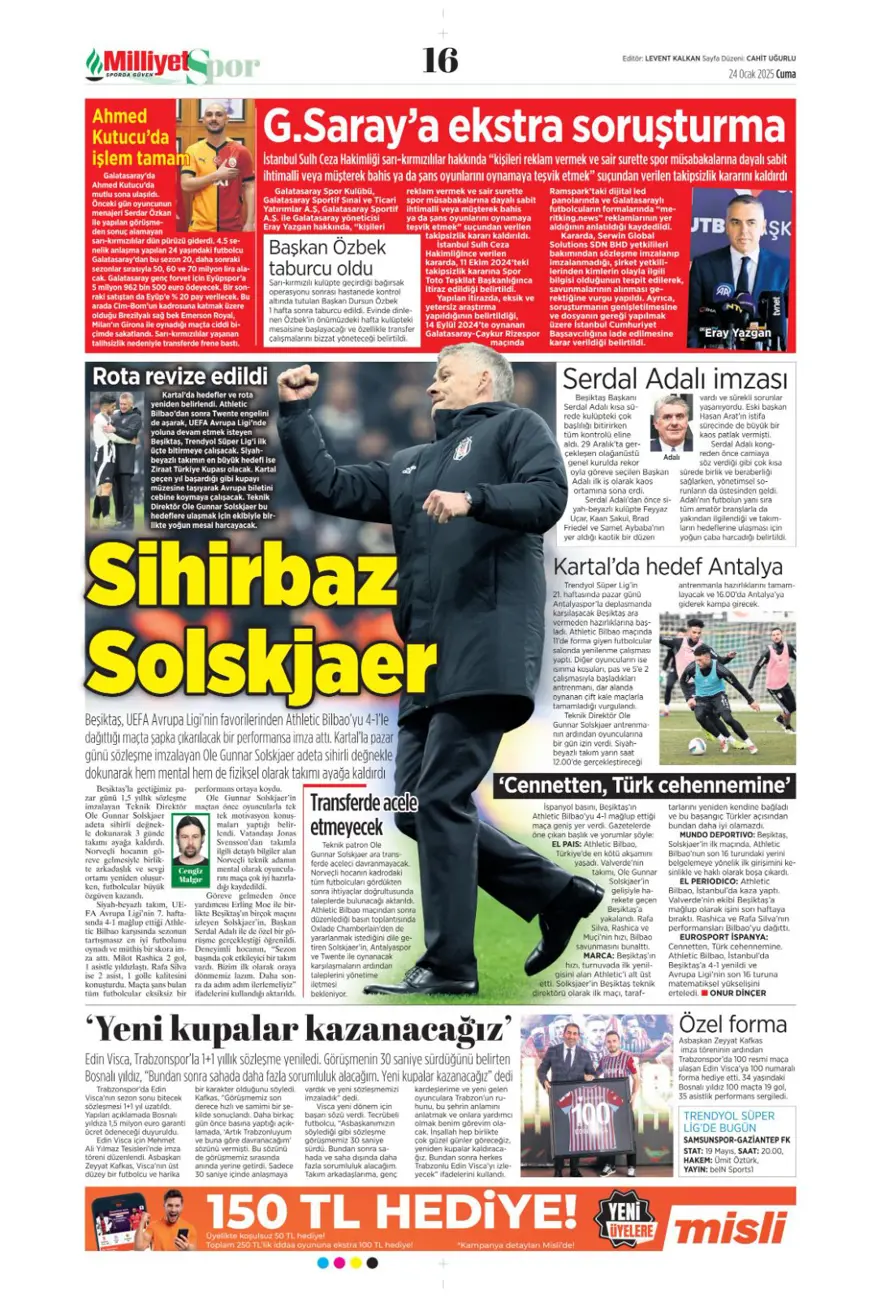 "Pavlovic sürprizi" (24 Ocak 2025 spor manşetleri) 18