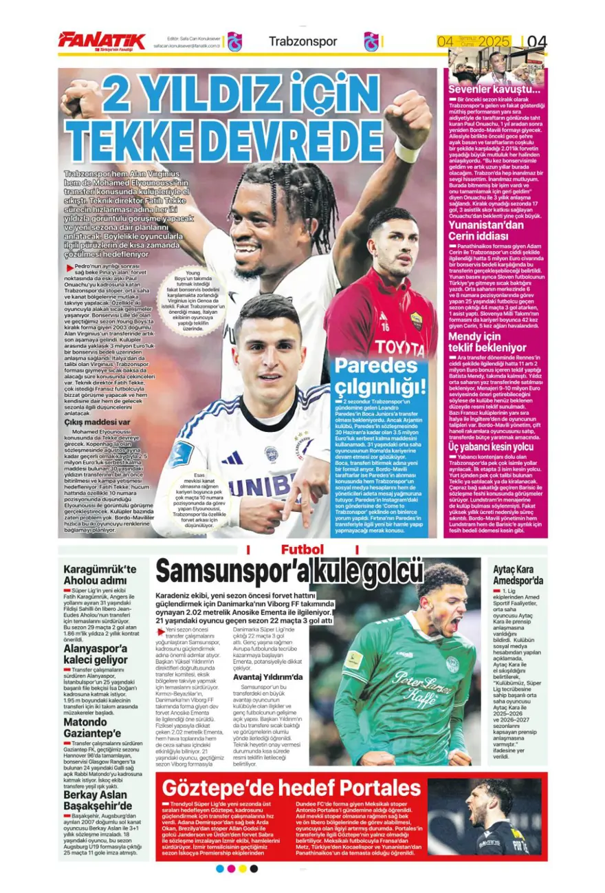 "Kale artık İrfan Can'ın" (4 Temmuz 2025 spor manşetleri) 3