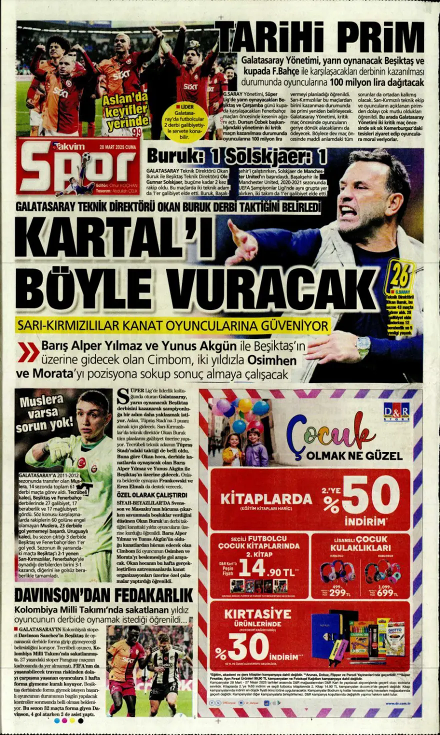 "Mourinho paylaşılamıyor" (28 Mart 2025 spor manşetleri) 13