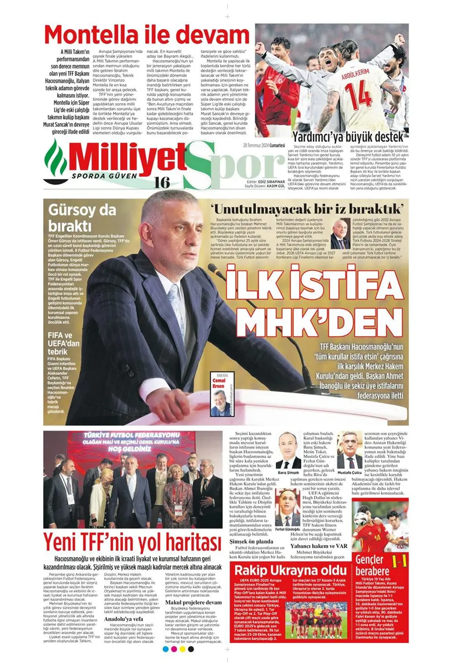 "Montella kalıyor yabancı kuralı değişiyor" (20 Temmuz 2024 spor manşetleri) 3 "Montella kalıyor yabancı kuralı değişiyor" (20 Temmuz 2024 spor manşetleri) 3
