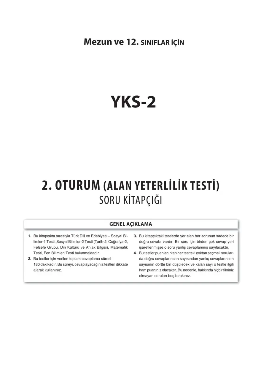 Uğur Okulları AYT -2 deneme sınavı 