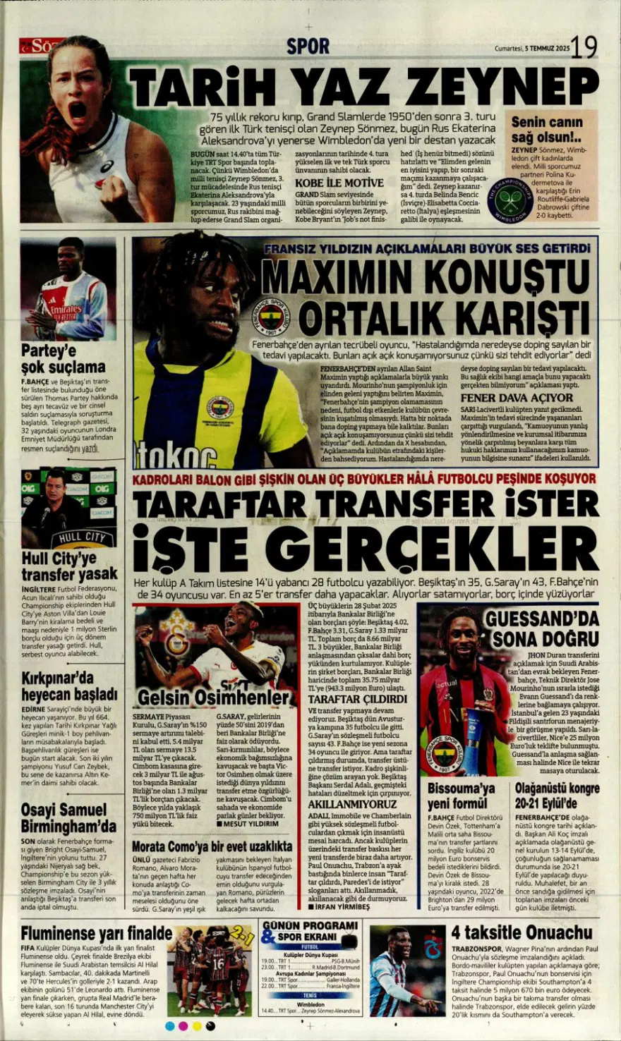 "Yine yeniden Mikautadze" (5 Temmuz 2025 spor manşetleri) 15
