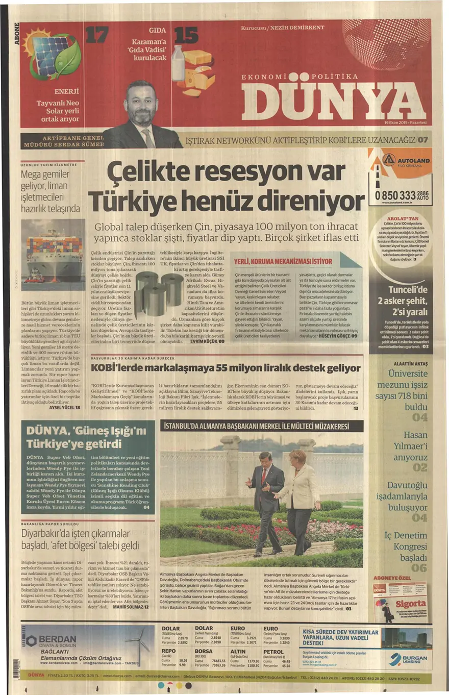 Günün gazete manşetleri - 19 Ekim 2015 17