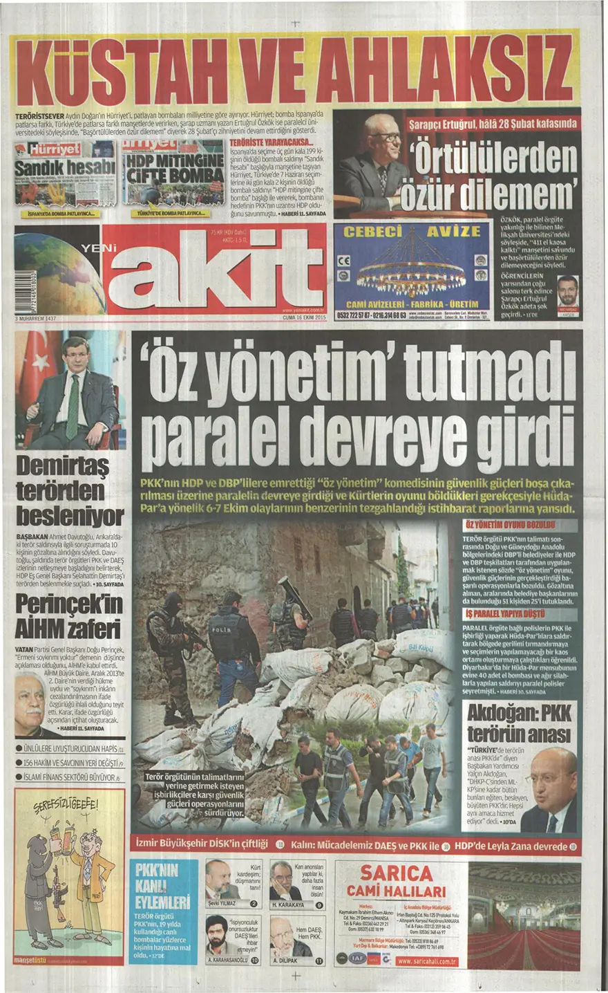 Günün gazete manşetleri - 16 Ekim 2015 18