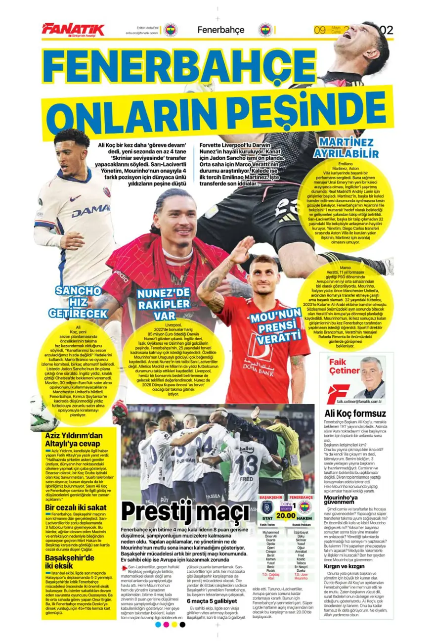 "Galatasaray 10'un peşini bırakmıyor" (9 Mayıs 2025 spor manşetleri) 6