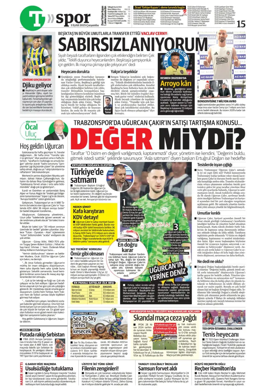 "Transfer çılgınlığı" (3 Eylül spor manşetleri) 19