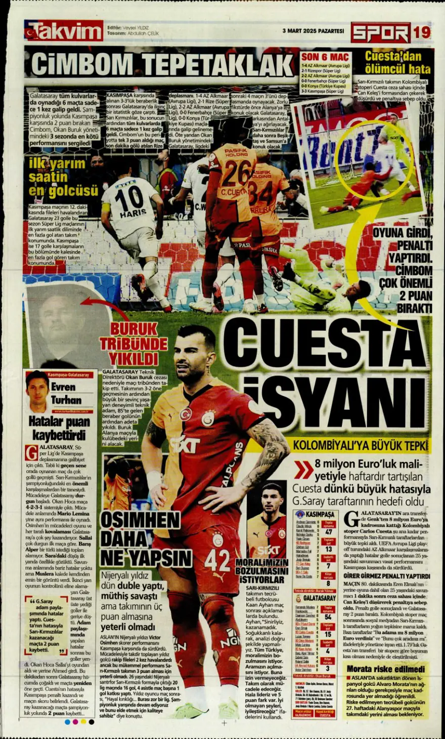 "Zirvede fark eriyor" (3 Mart 2025 spor manşetleri) 13