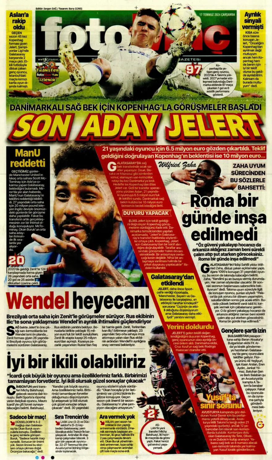 "Son aday Jelert" (17 Temmuz 2024 spor manşetleri) 5