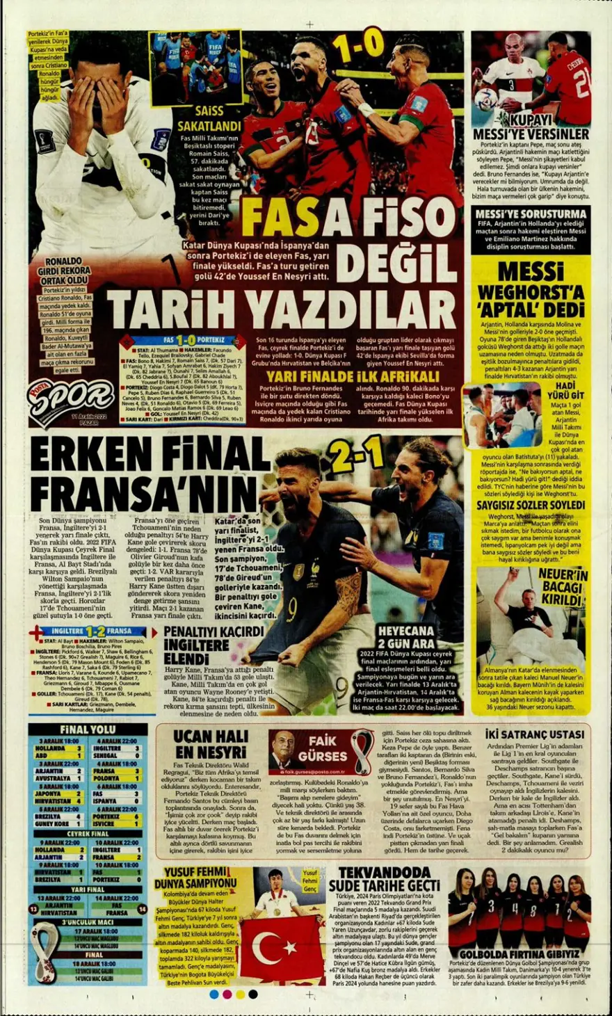 Günün spor manşetleri (11 Aralık 2022) 11