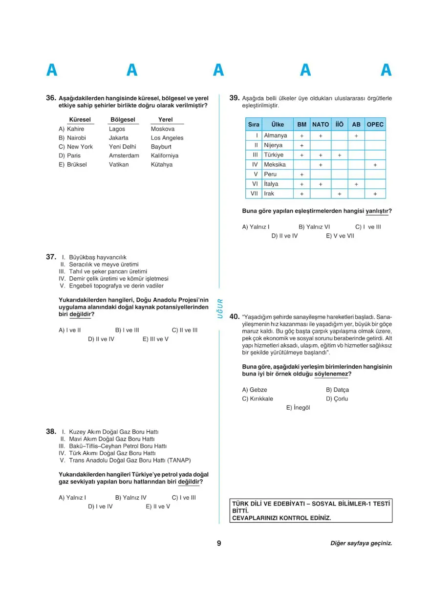 Uğur Okulları YKS - AYT deneme sınavı 8 Uğur Okulları YKS - AYT deneme sınavı 8