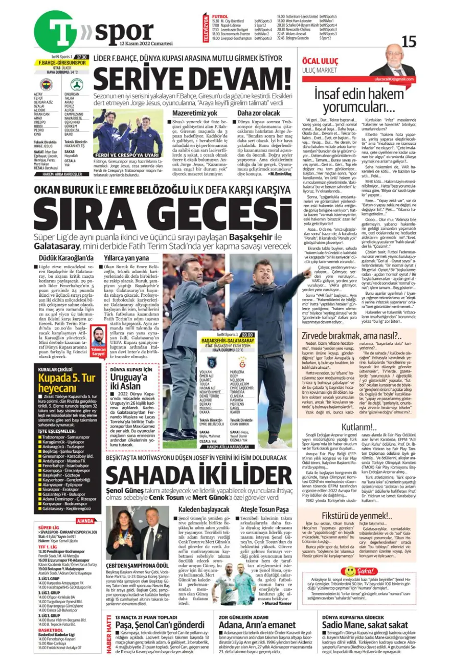 Günün spor manşetleri (12 Kasım 2022) 15