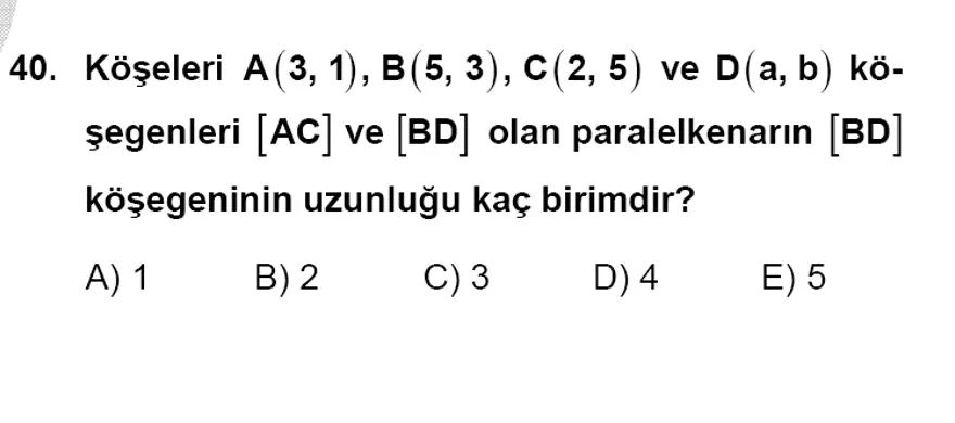 YGS Matematik soruları ve yanıtları 39