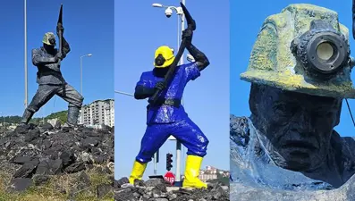 Boyamasıyla tepki çekmişti: Madenci heykelinin boyaları kazındı