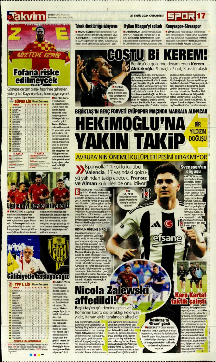 "Savunmada Fener, hücumda Aslan" (21 Eylül 2024 spor manşetleri) 11 "Savunmada Fener, hücumda Aslan" (21 Eylül 2024 spor manşetleri) 11