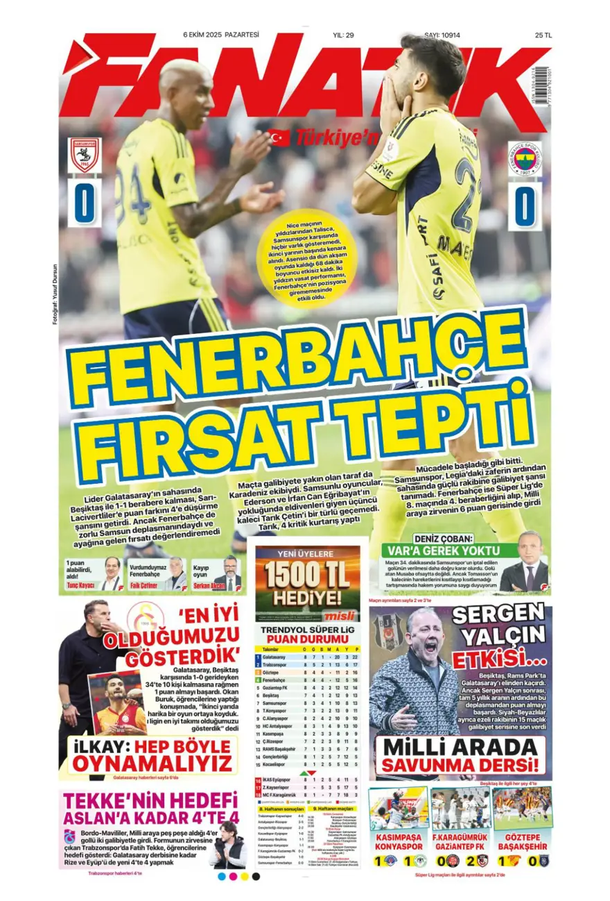 "İki ileri, bir geri" (6 Ekim 2025 spor manşetleri) "İki ileri, bir geri" (6 Ekim 2025 spor manşetleri)