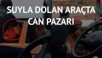 Ankara’da selde sürüklenen aile aracın camından kurtarıldı