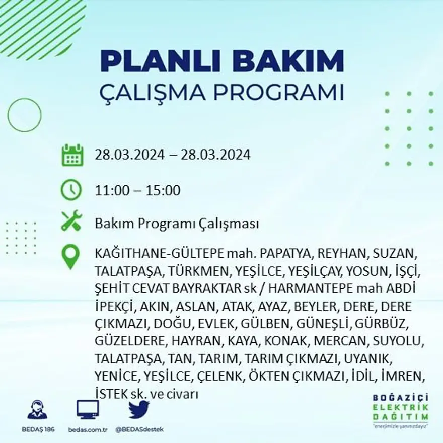 İstanbul'un 19 ilçesinde elektrik kesintisi: Elektrikler ne zaman gelecek? (28 Mart tarihli BEDAŞ kesinti programı) 42