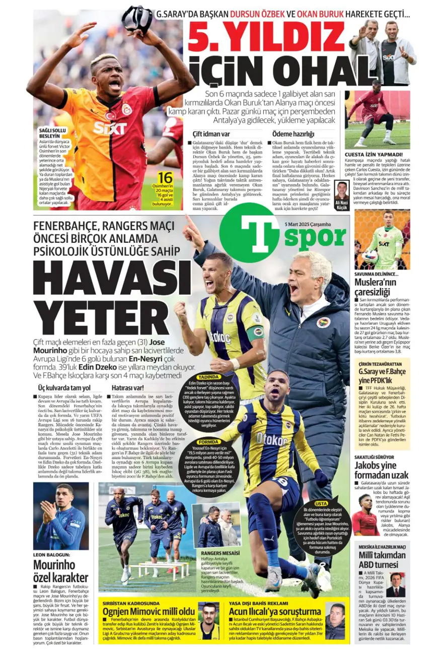"Gündem yine De Bruyne" (5 Mart 2025 spor manşetleri) 15