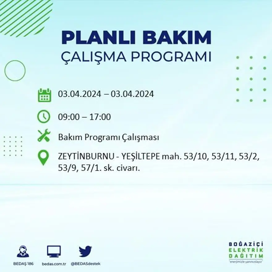 İstanbul'un 19 ilçesinde elektrik kesintisi: Elektrikler ne zaman gelecek? (3 Nisan tarihli BEDAŞ kesinti programı) 47