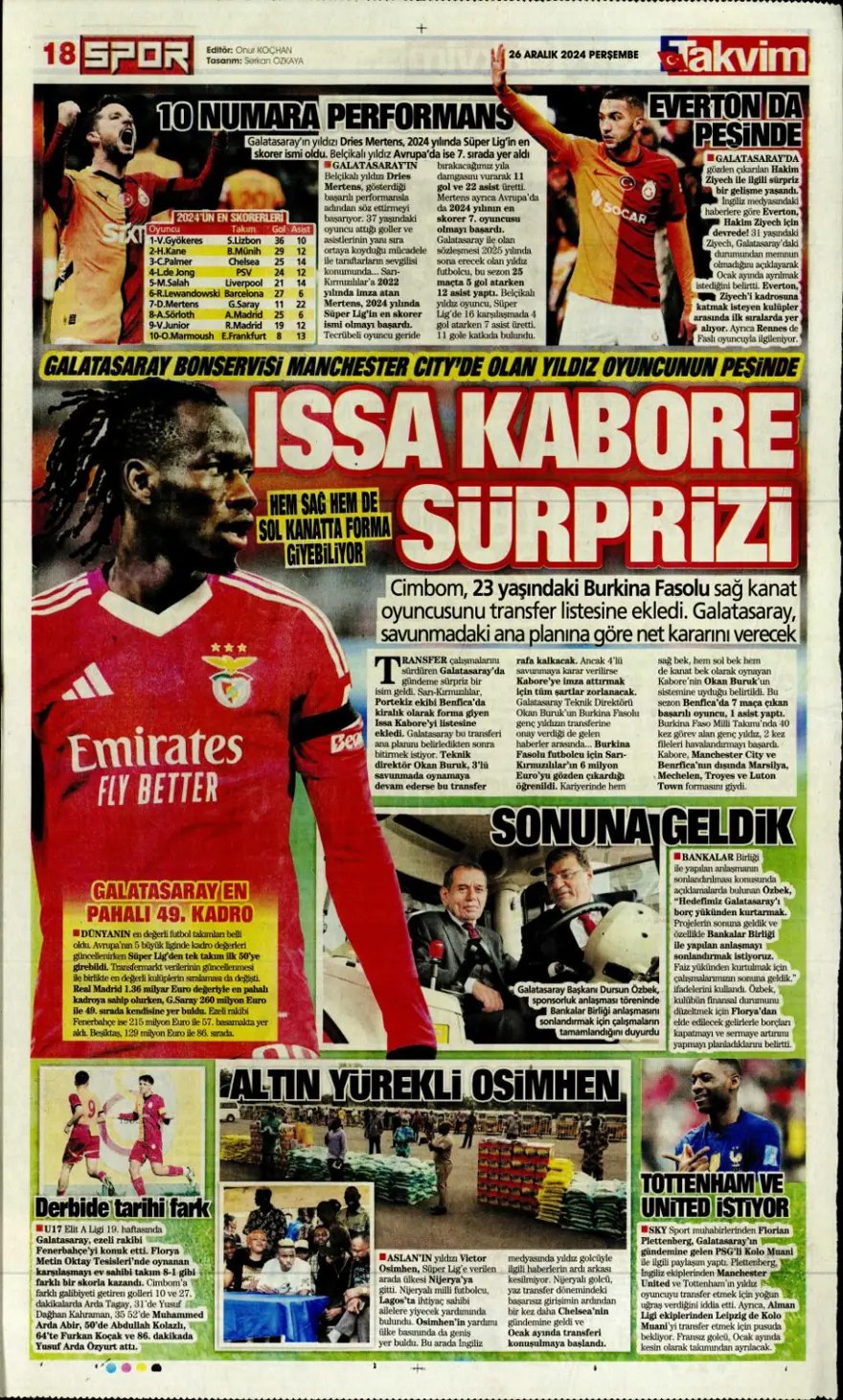 "Aslan'dan dev harekat" (26 Aralık 2024 spor manşetleri) 22