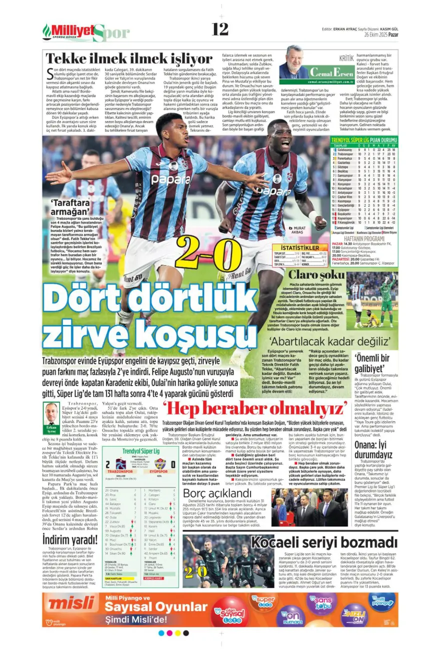 "Dörtlüleri yaktı, Aslan'ı bekliyor" (26 Ekim 2025 spor manşetleri) 10