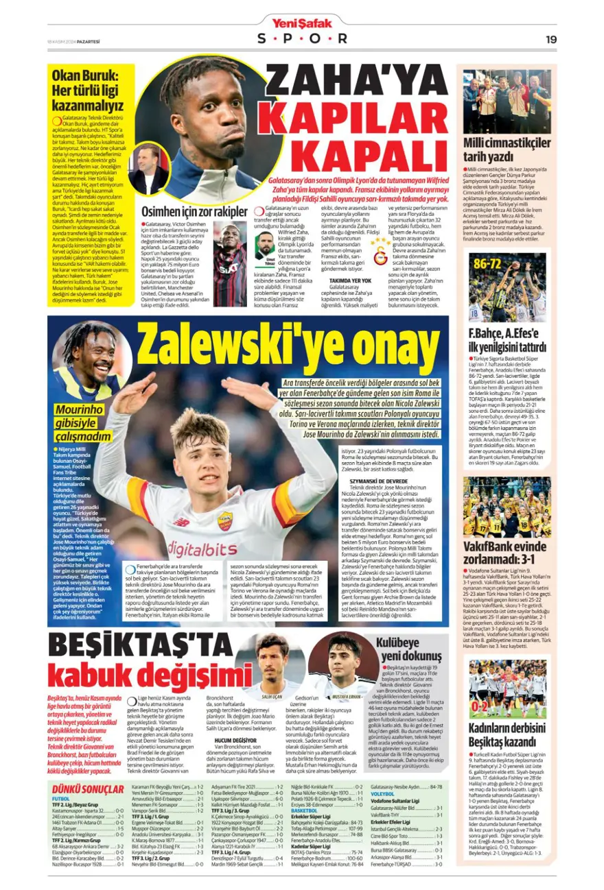 “Fenerbahçe’de dev takas” (18Kasım 2024 spor manşetleri) 39