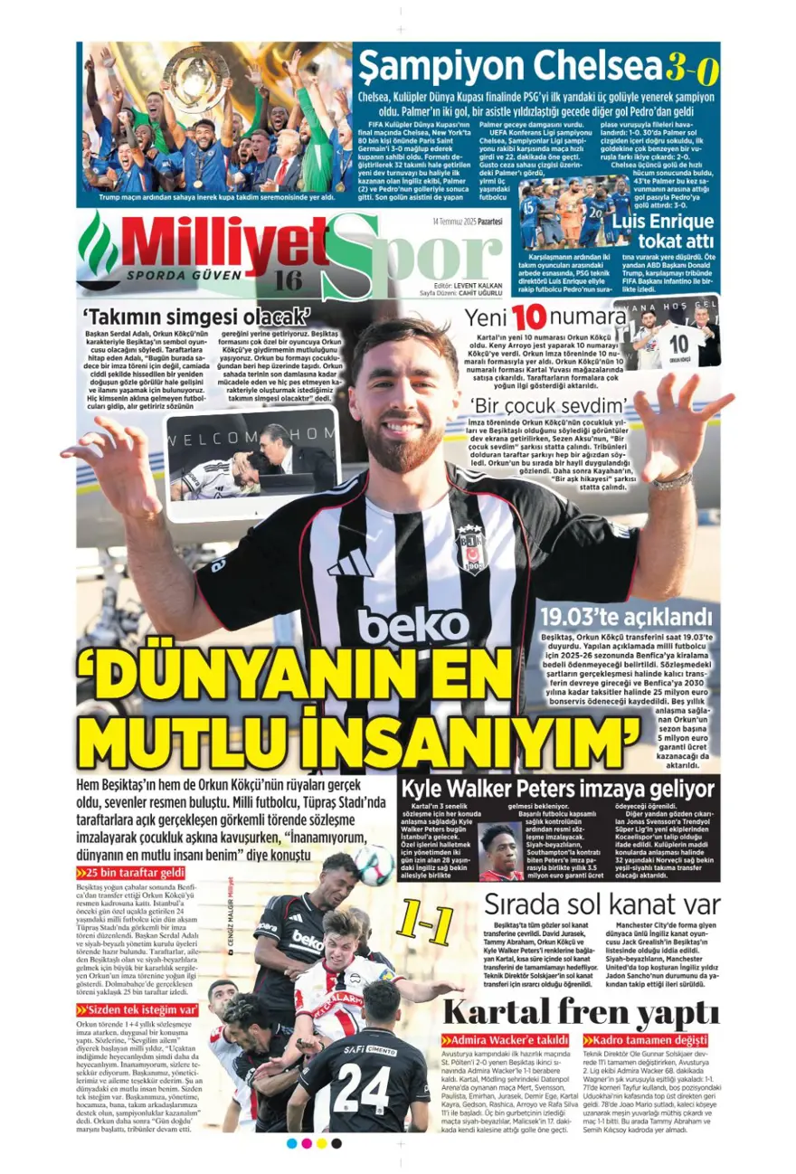 "Pasta Asensio, çilek Bissouma" (14 Temmuz 2025 spor manşetleri) 11