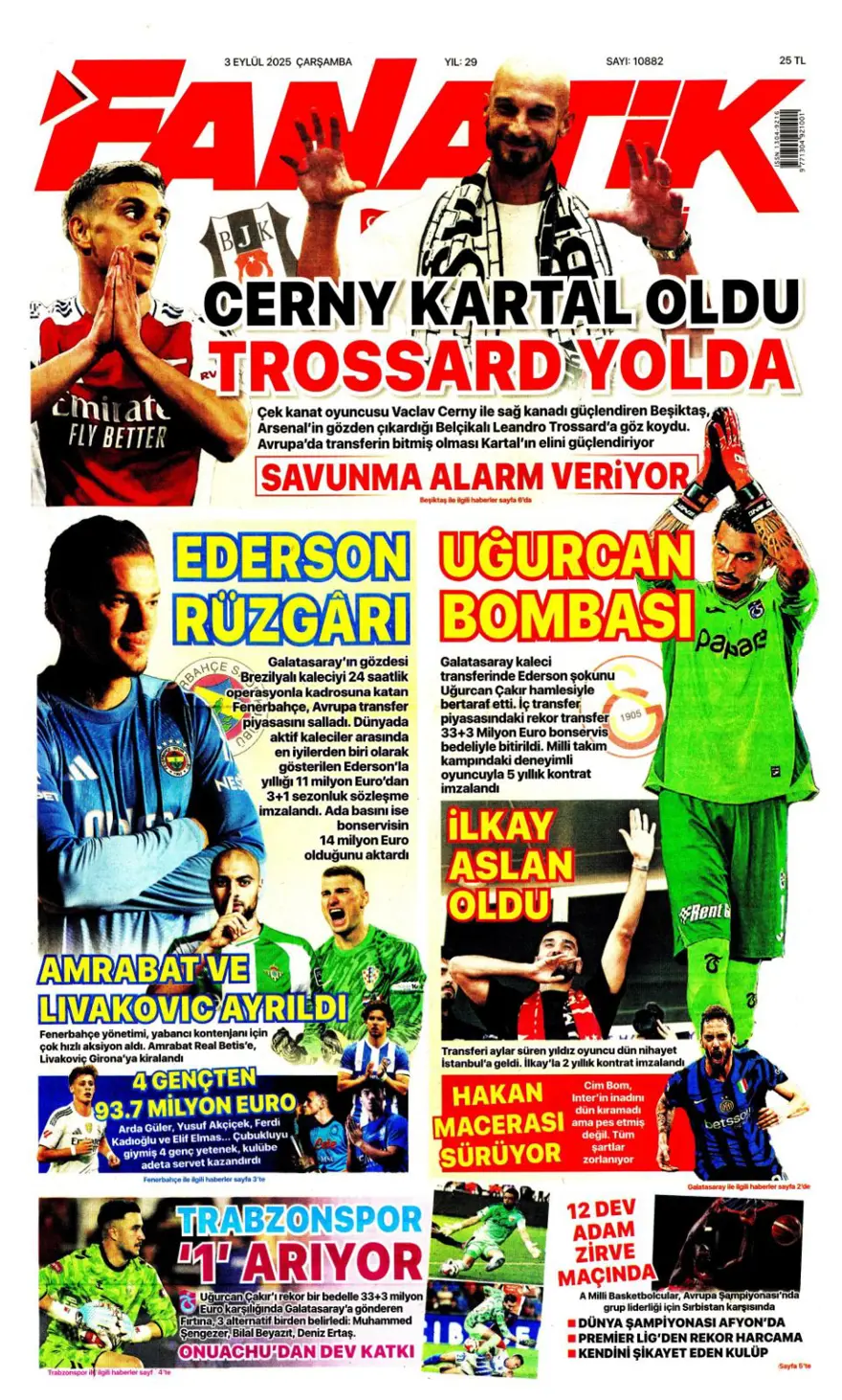 "Transfer çılgınlığı" (3 Eylül spor manşetleri) 
