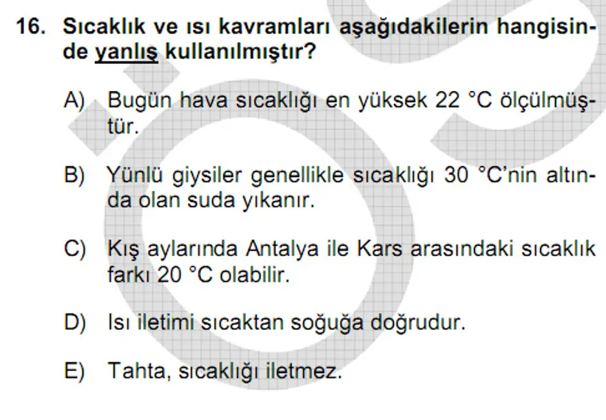 YGS Fen Bilimleri Soruları ve Yanıtları 15