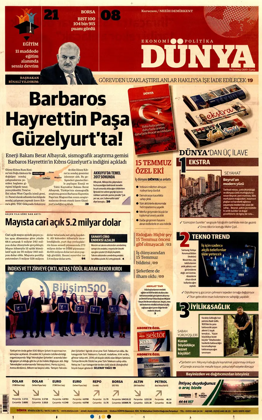 Günün gazete manşetleri - 14 Temmuz 2017 10