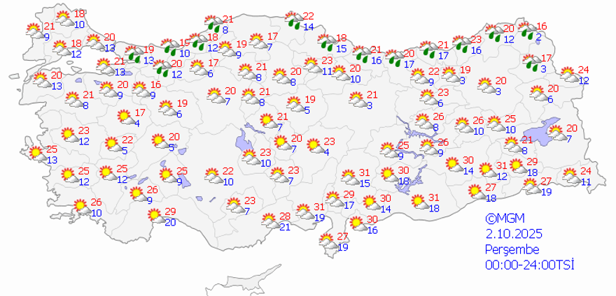 2 EKİM PERŞEMBE HAVA NASIL OLACAK? 8