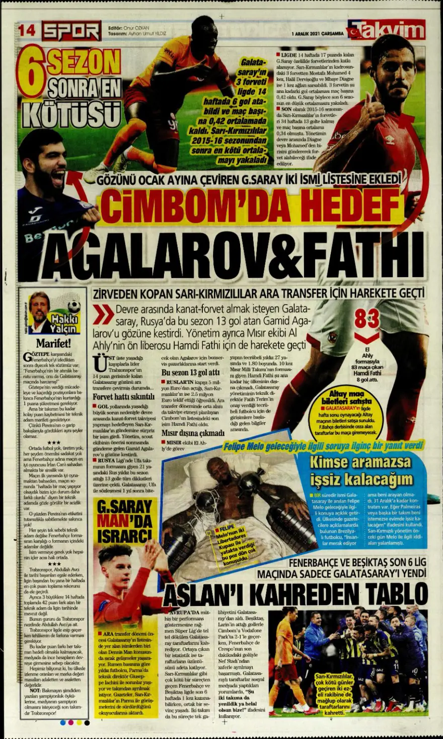 Günün spor manşetleri (1 Aralık 2021) 13