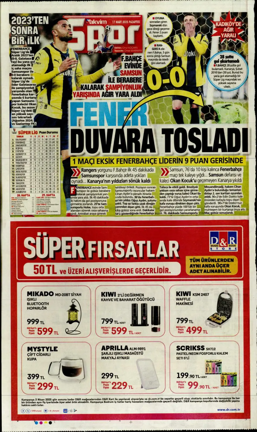 "Üç günde rüyadan kabusa" (17 Mart 2025 spor manşetleri) 15