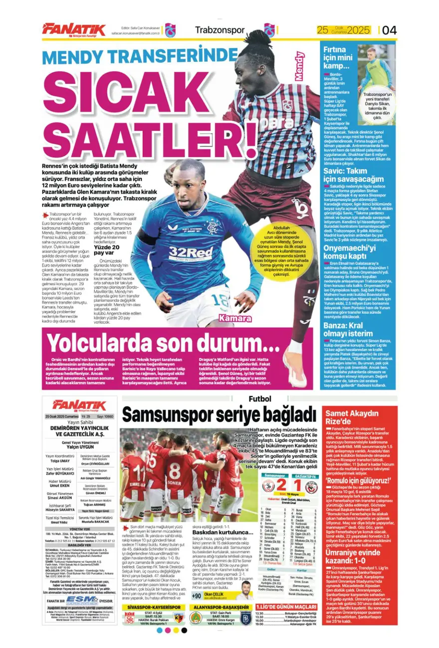 "Aslan'dan Talisca atağı" (25 Ocak 2025 spor manşetleri) 9