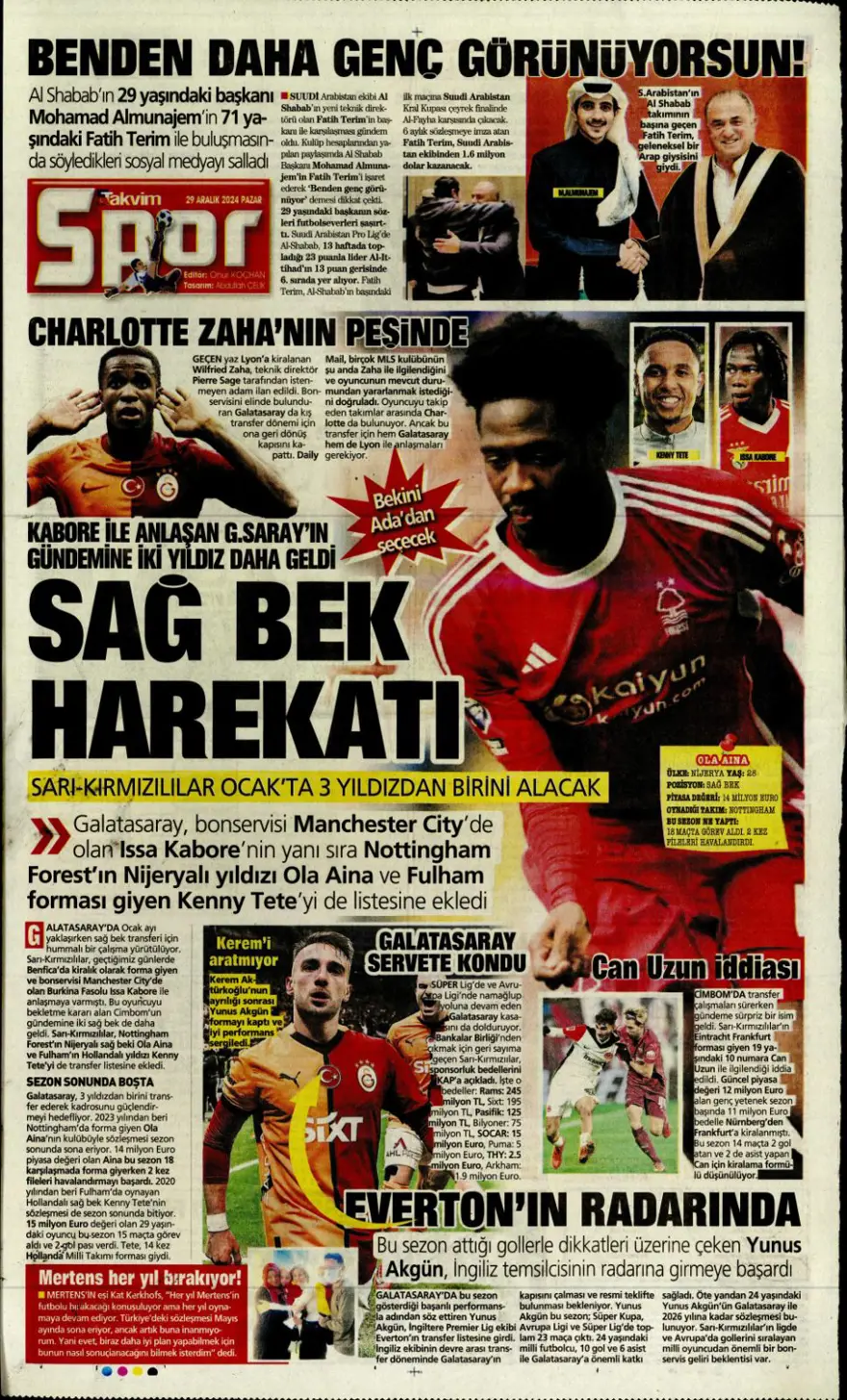 "Galatasaray'dan dünya yıldızı operasyonu" (29 Aralık 2024 spor manşetleri) 13