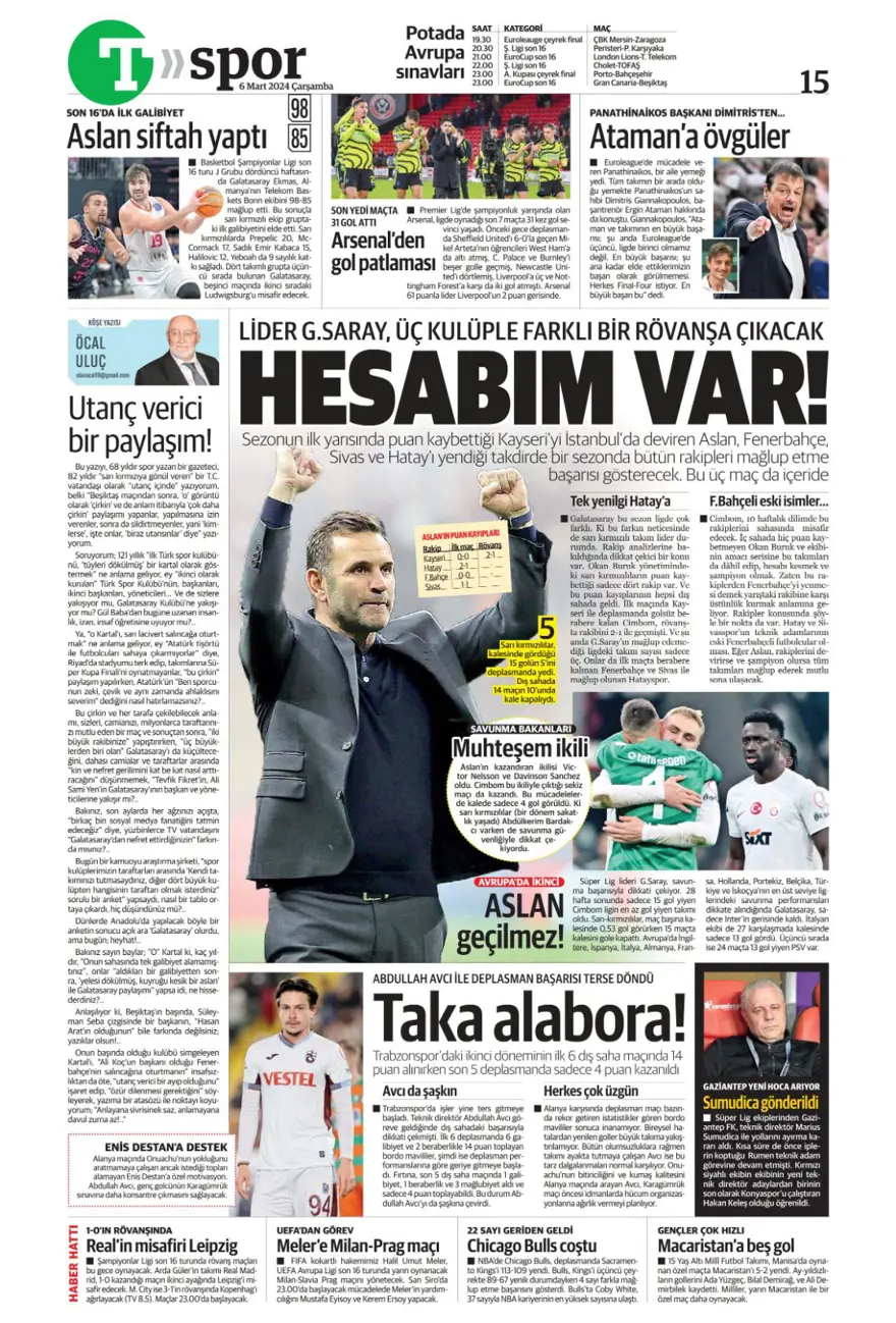 "Transfer planı şimdiden hazır" (6 Mart 2024 spor manşetleri) 15