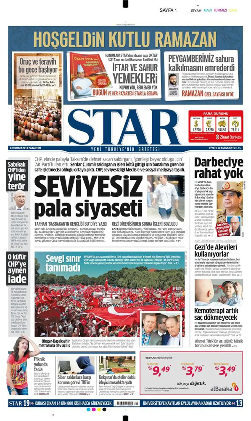 8 Temmuz 2013 gazete manşetleri 14